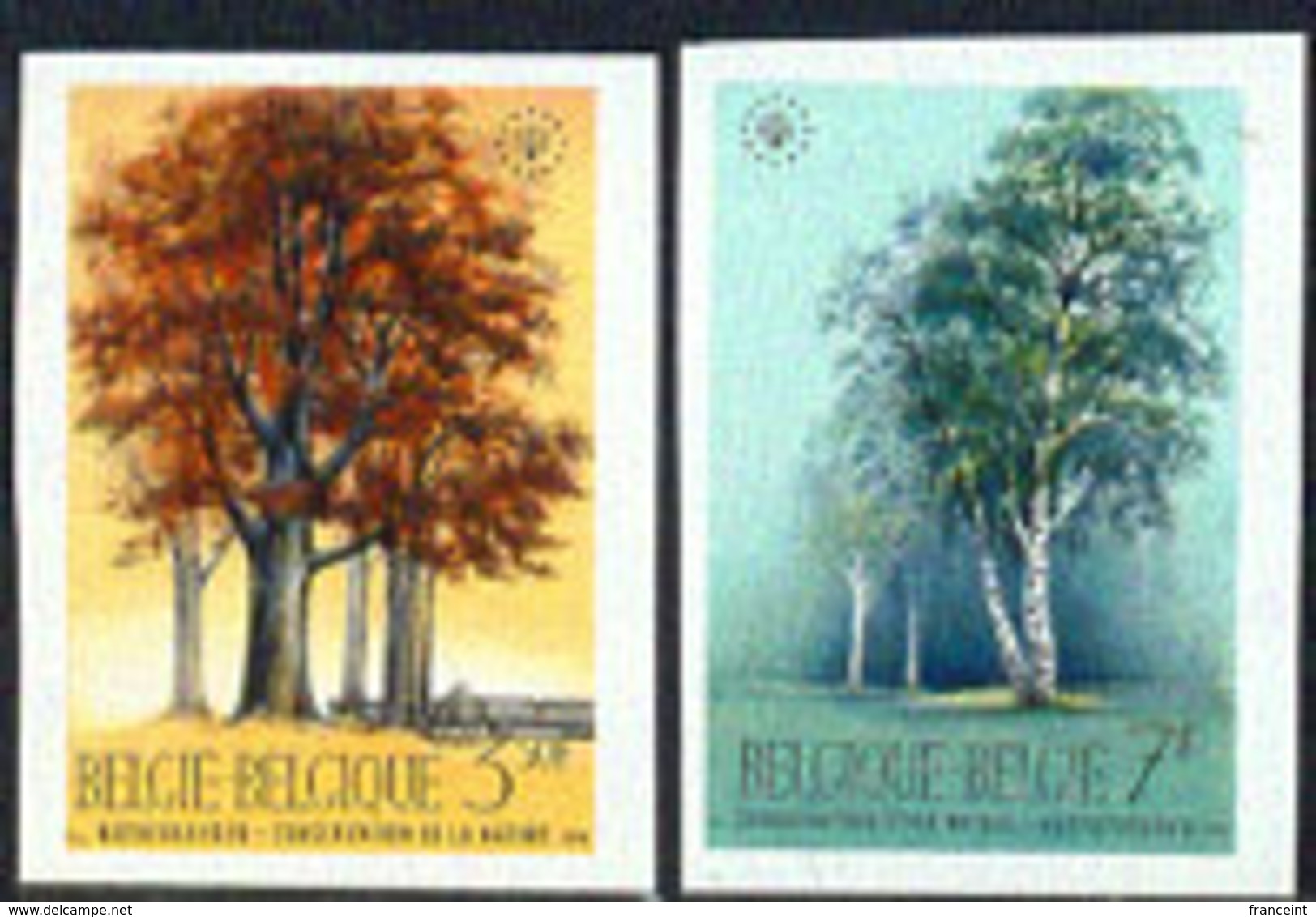 BELGIUM (1970) Beech. Birch Trees. Set Of 2 Imperforates. Scott Nos 737-8, Yvert Nos 1526-7. - Other & Unclassified