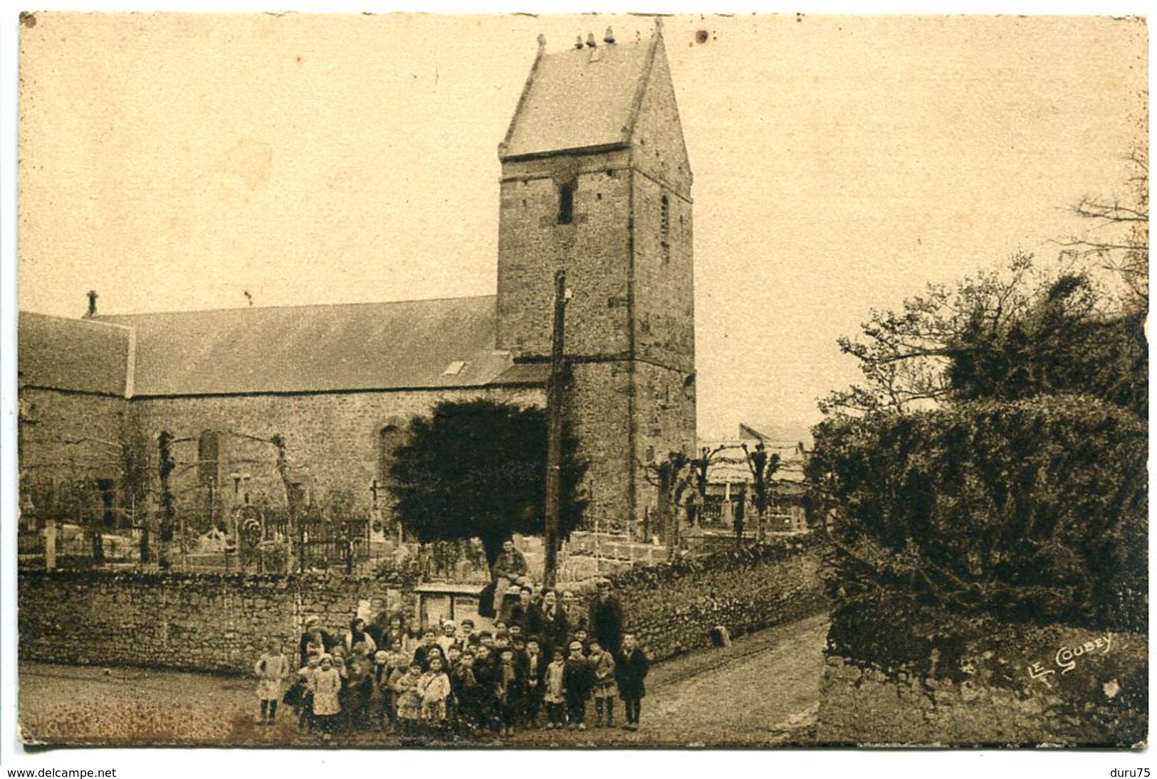 Regnéville Grimouville Eglise ( Annotée Évacuation à Grimouville Ecole Germain 19 Juillet 7 Août 1944 ( Groupe Enfants ) - Autres & Non Classés