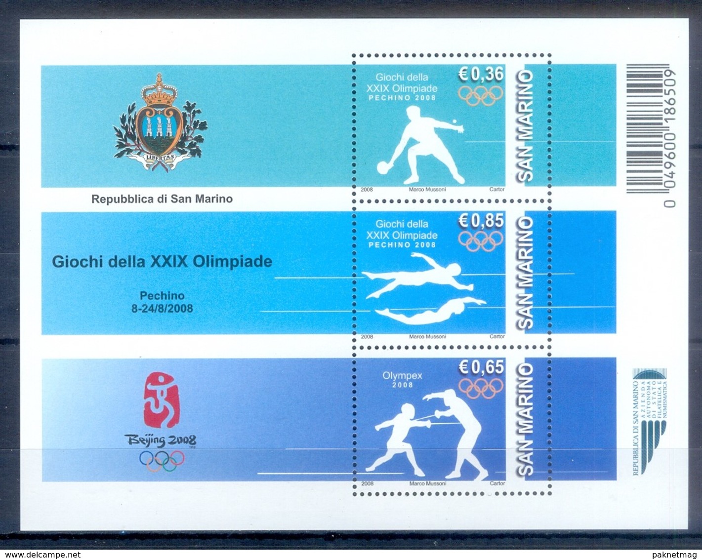 D18- SAN MARINO 2008 XXIX OLYMPIC GAMES BEIJING 2008. - Unused Stamps