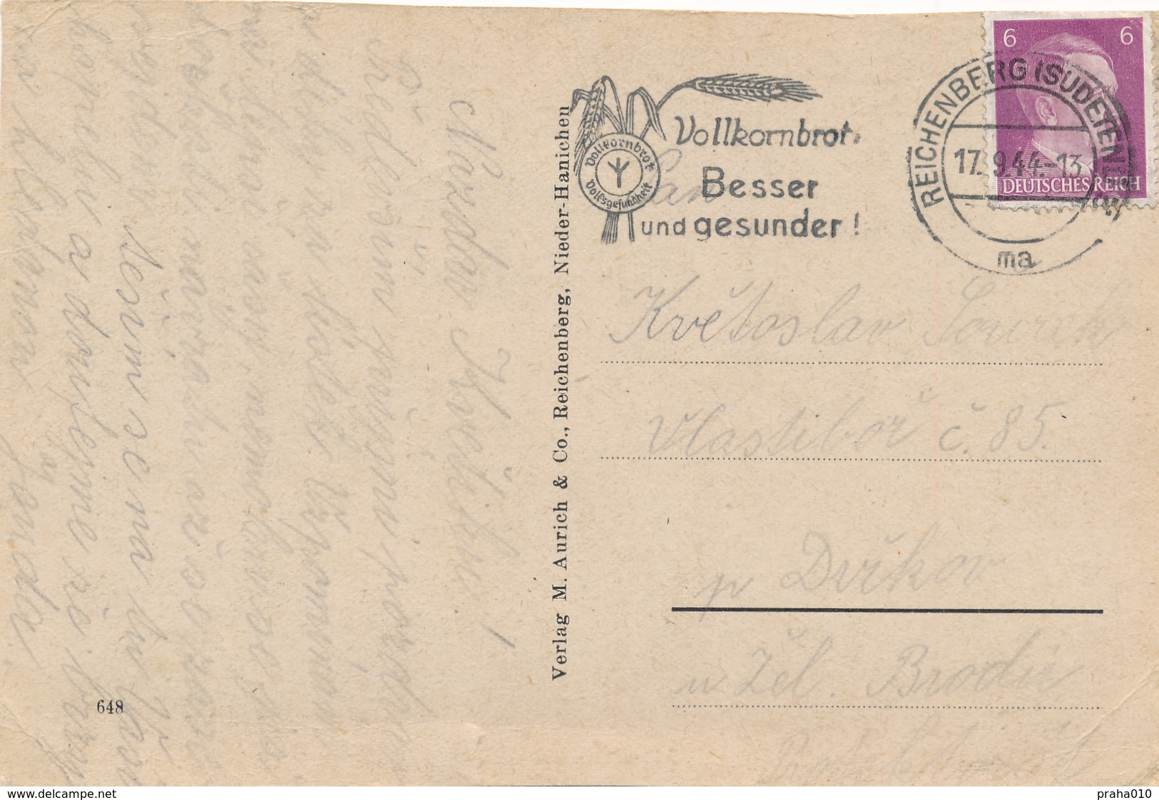 BuM (IMG2673) - Germany / Sudetenland (1944) Reichenberg (Sudetenl.) 3: Vollkornbr... (machine Postmark) - Sudetenland