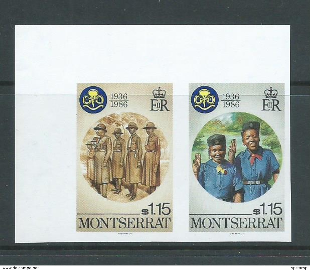 Montserrat 1986 Girl Guide Anniversary $1.15 Imperforate Plate Proof Pair MNH - Montserrat