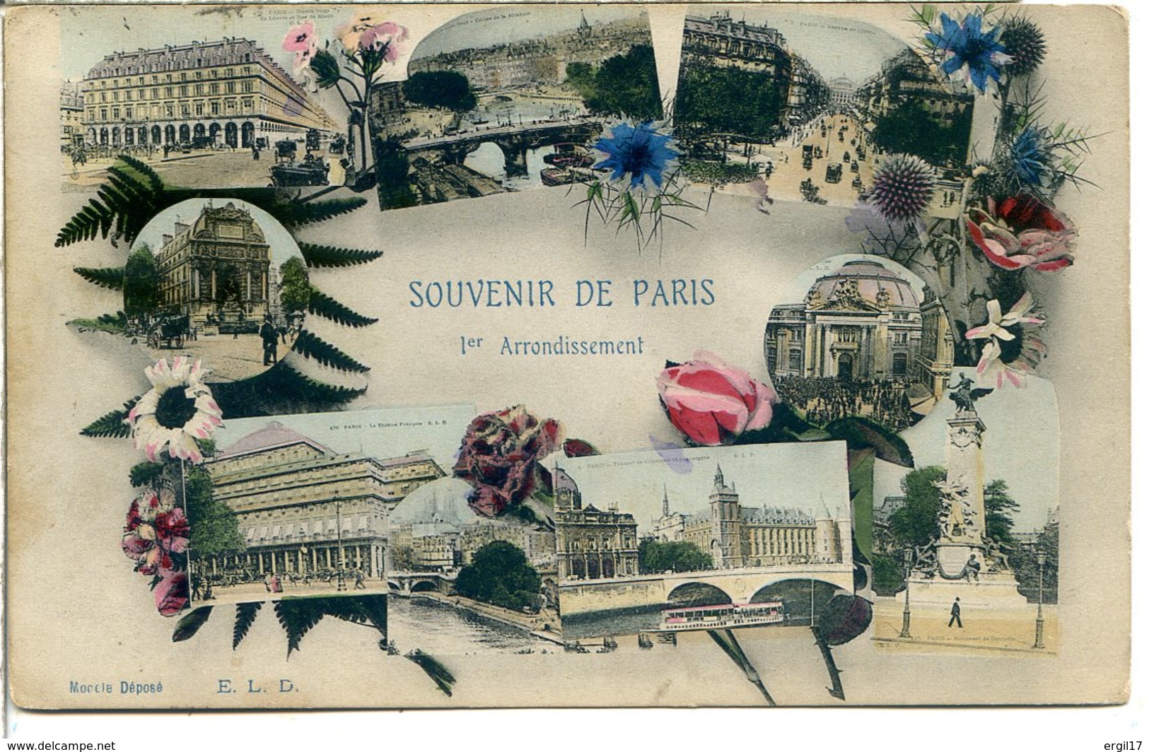 75001 PARIS - Souvenir De Paris 1er Arrondissement - Cadre Fleurs Dont Bleuet, Fougère Et Panicaut - Arrondissement: 01