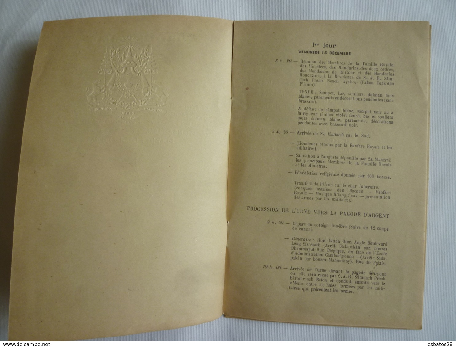 INDOCHINE -PHNOM-PENH- PROGRAMME  Cérémonies D'Incinération S.A.R NORODOM-SUTTHAROT Née PHANGAGAM - Programas