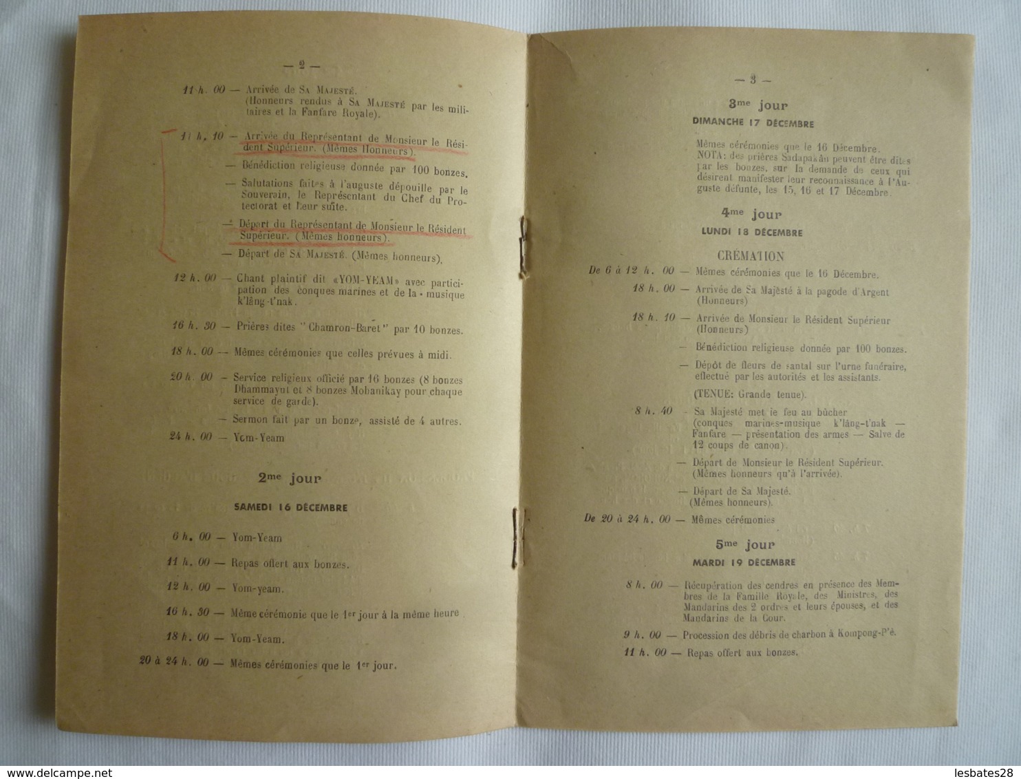 INDOCHINE -PHNOM-PENH- PROGRAMME  Cérémonies D'Incinération S.A.R NORODOM-SUTTHAROT Née PHANGAGAM - Programs