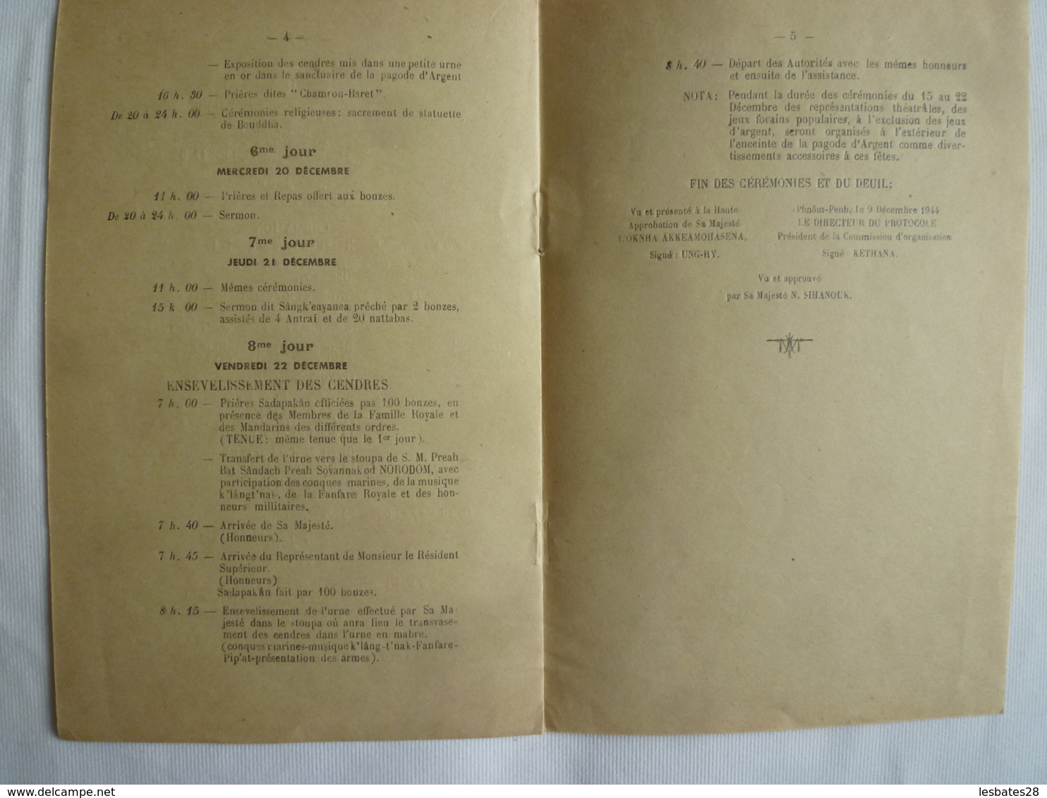 INDOCHINE -PHNOM-PENH- PROGRAMME  Cérémonies D'Incinération S.A.R NORODOM-SUTTHAROT Née PHANGAGAM - Programmi