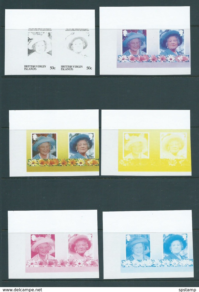 British Virgin Islands 1985 Queen Mother 50c Pair - 6 Imperforate Colour Trial Proofs MNH - British Virgin Islands