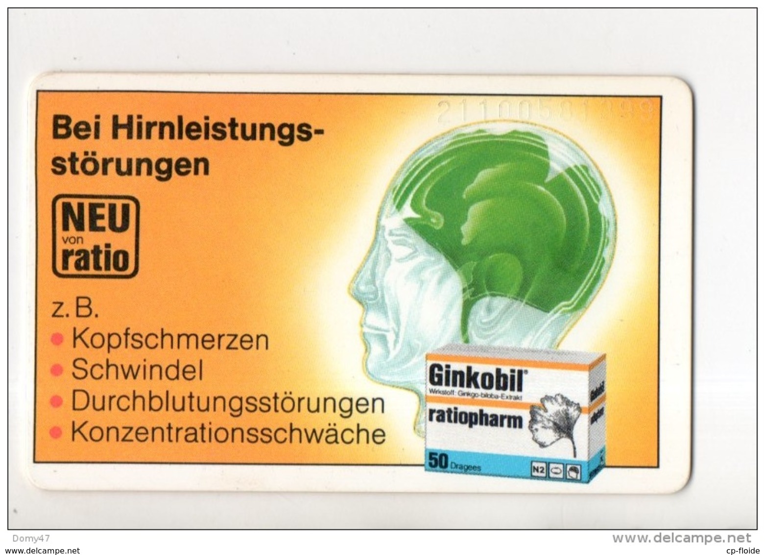 TÉLÉCARTE ALLEMAGNE . GINKOBIL RATIOPHARM . TELEFONKARTE 20 - Réf. N°64C - - Autres & Non Classés