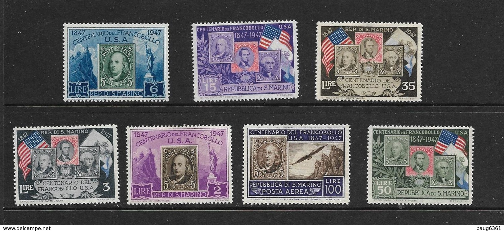 SAINT-MARIN 1947 CENTENNAIRE DU TIMBRE AMERICAIN  YVERT N°308/13-A66  NEUF MH* - Neufs