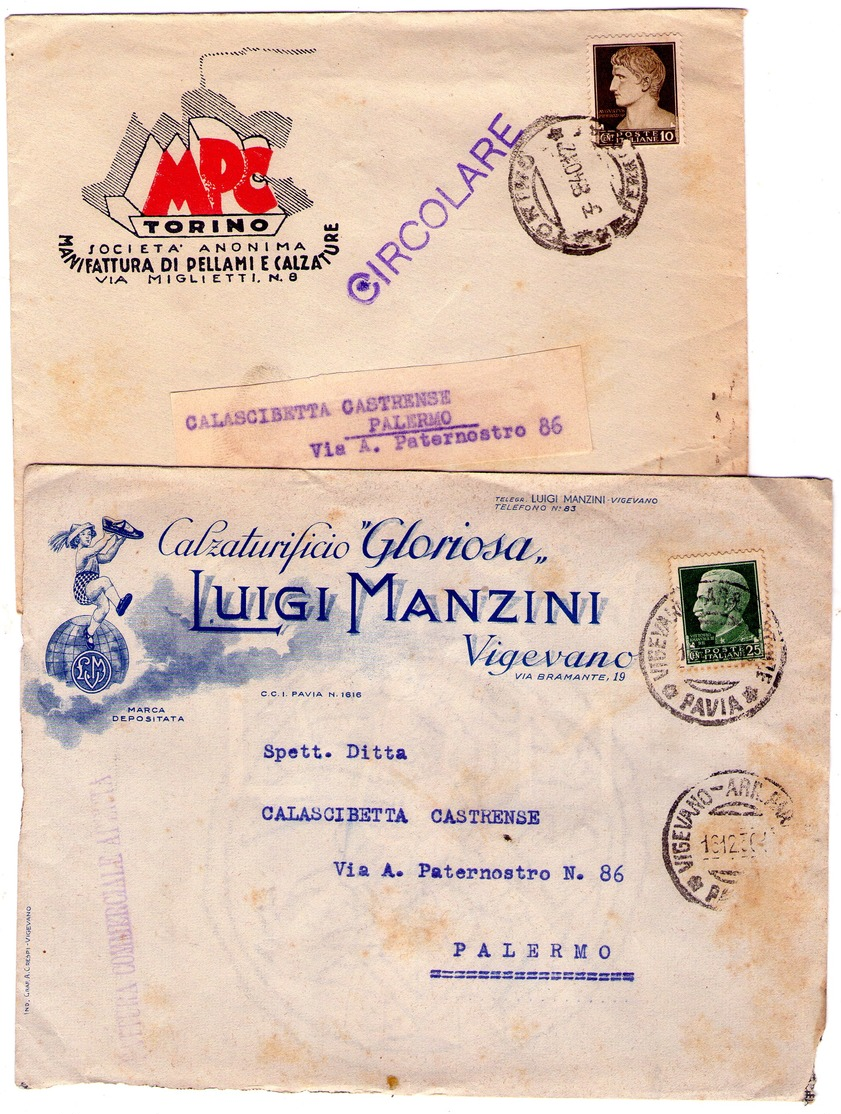 ITALIA   Storia Postale 2 Buste Pubblicitarie - Storia Postale