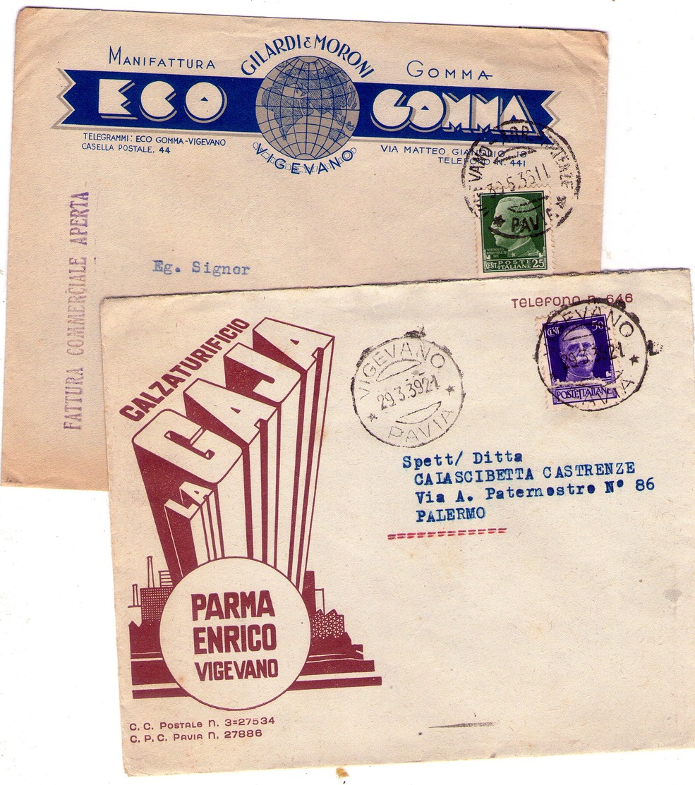 ITALIA   Storia Postale 2 Buste Pubblicitarie - Storia Postale