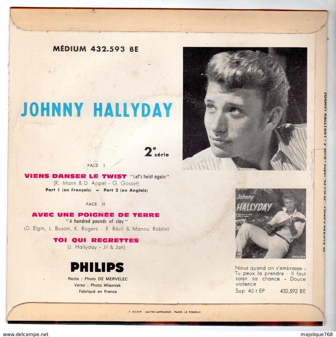 Disque De Johnny Hallyday - Viens Danser Le Twist - PHILIPS Medium 432.593 BE - 1961 - - Rock