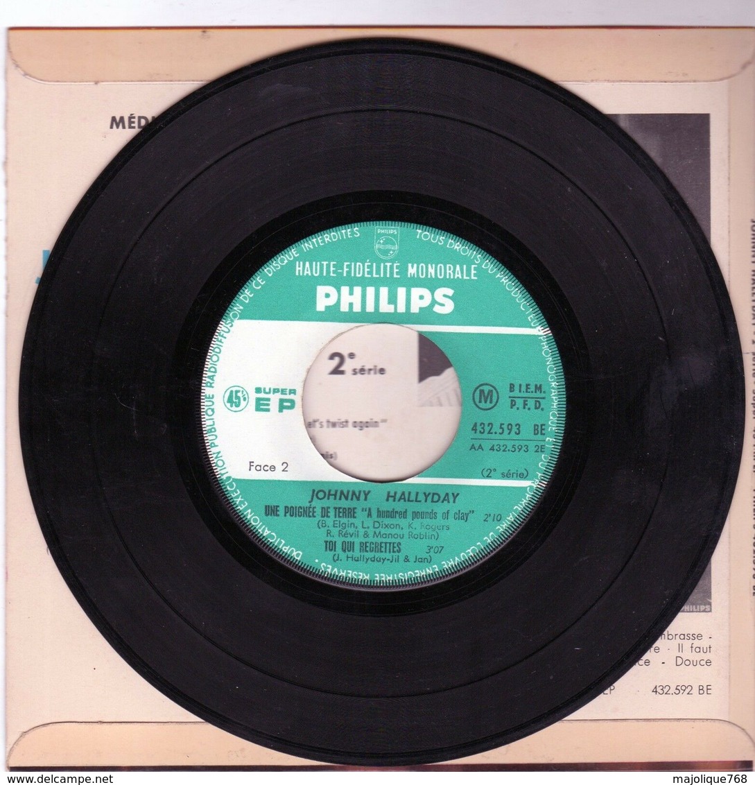 Disque De Johnny Hallyday - Viens Danser Le Twist - PHILIPS Medium 432.593 BE - 1961 - - Rock