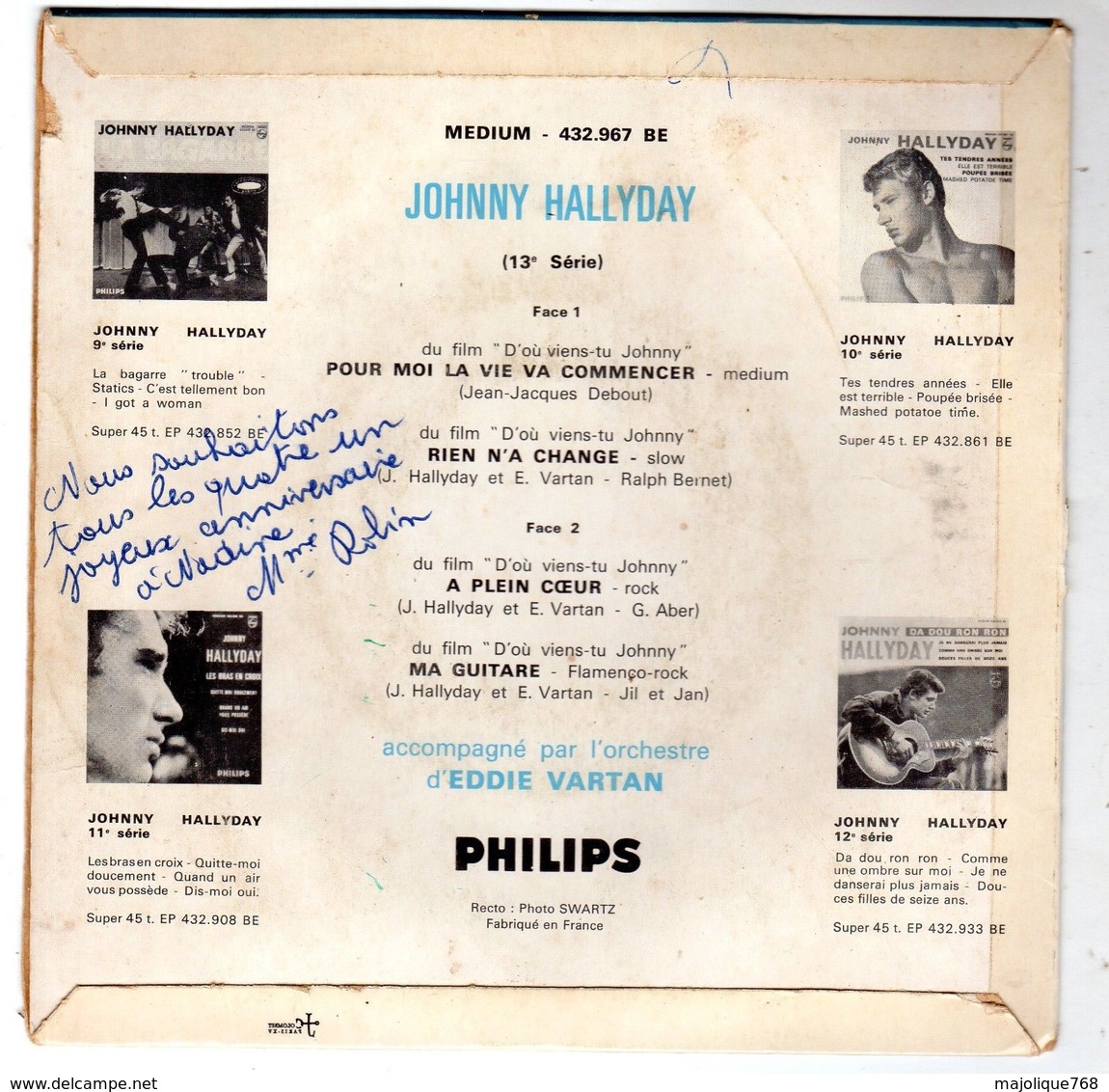 Disque De Johnny Hallyday - Pour Moi La Vie Va Commencer - PHILIPS M 434.905 BE - 1963 - - Rock