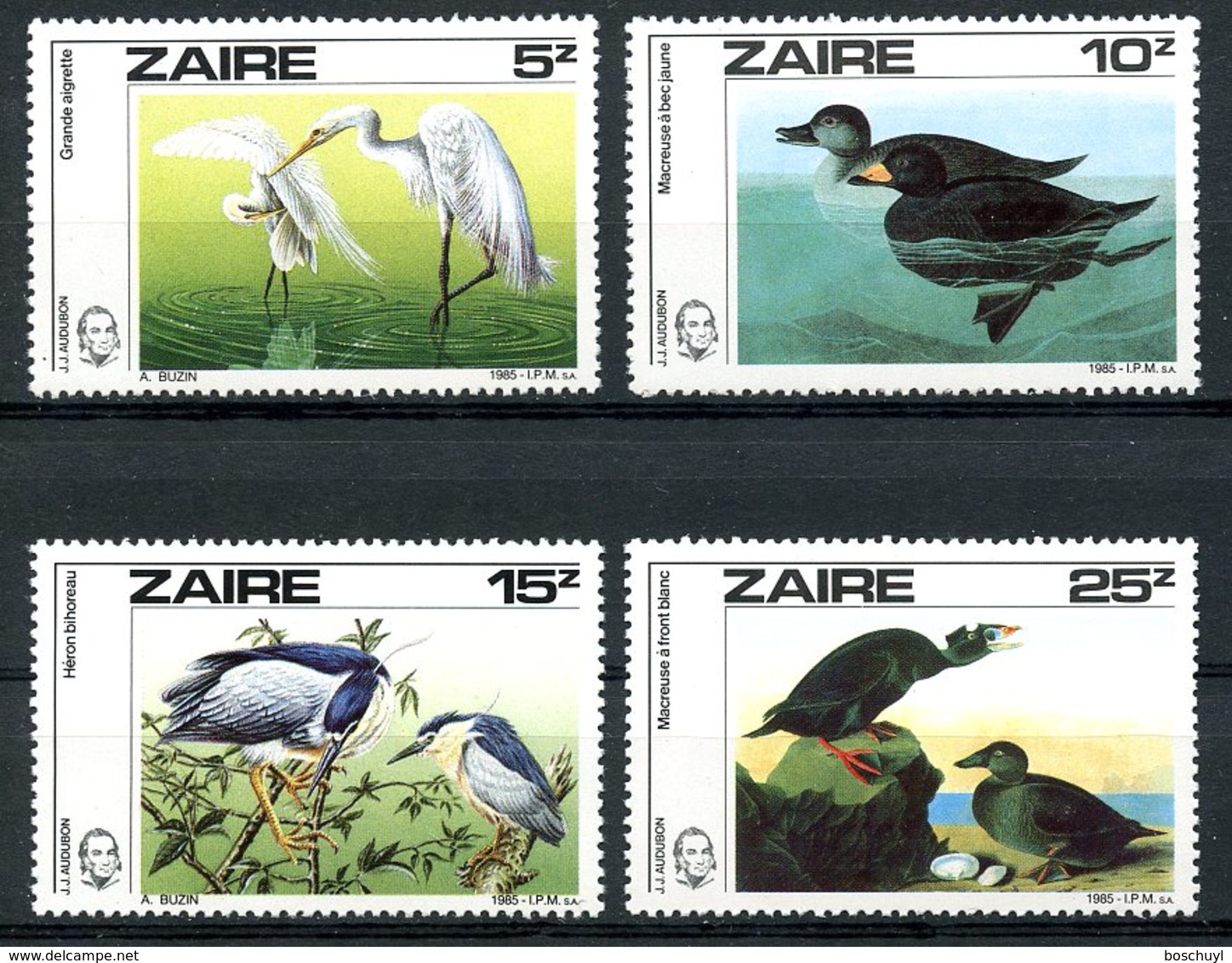 Zaire, 1985, Audubon Birds, Animals, MNH, Michel 904-907 - Autres & Non Classés