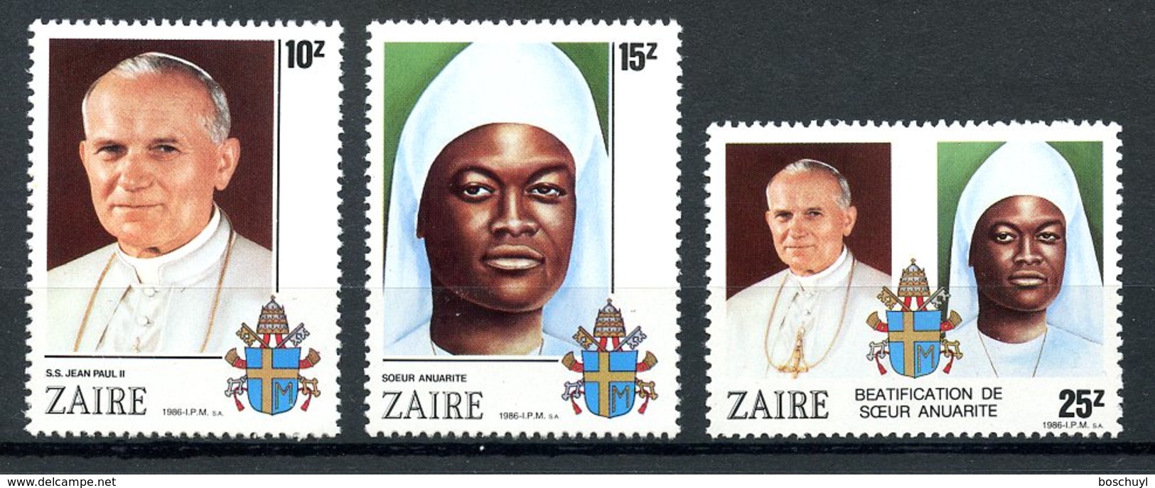 Zaire, 1986, Pope John Paul, Sister Nengapeta , MNH, Michel 928-930 - Autres & Non Classés