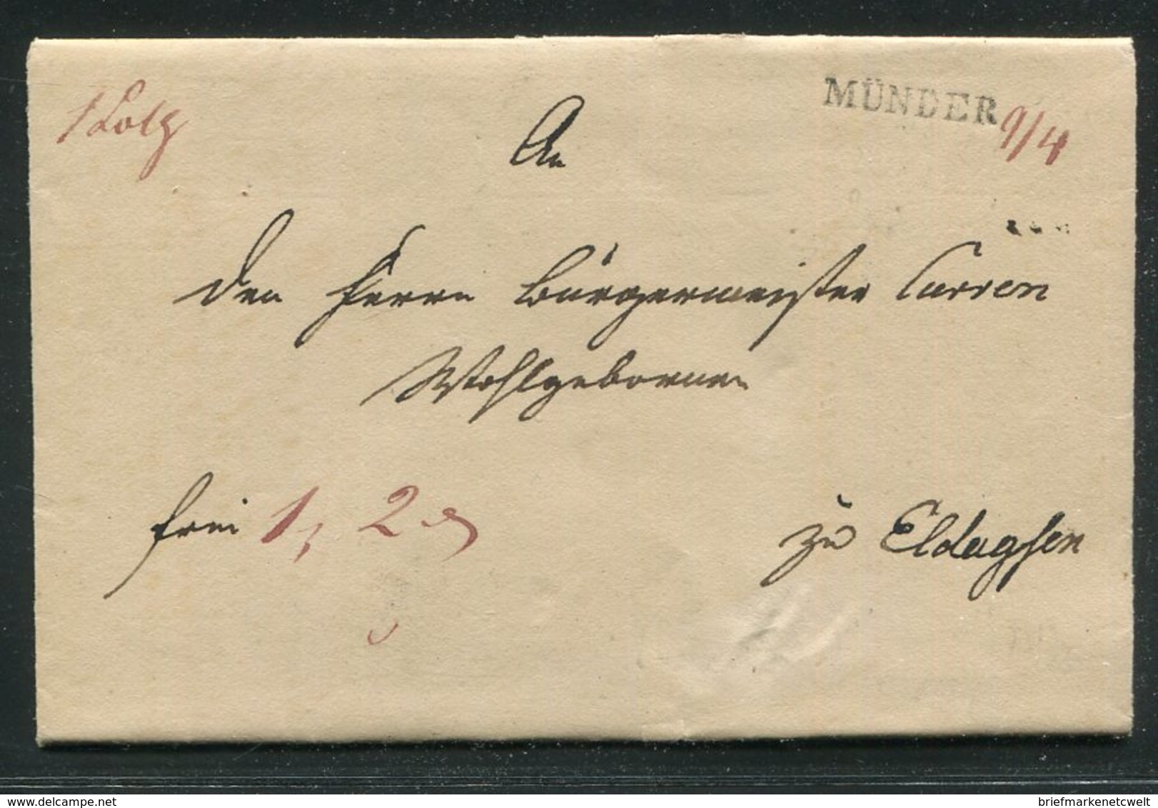 Hannover / 1835 / Vorphila-Brief L1-Stempel MUENDER, Hs. Datum (17067) - Vorphilatelie