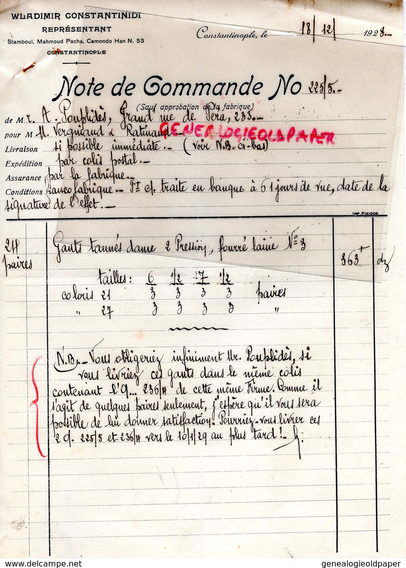 TURQUIE- CONSTANTINOPLE -LETTRE WLADIMIR CONSTANTINIDI -STAMBOUL MAHMOUD PACHA-1928 GANTERIE MEGISSERIE - Autres & Non Classés