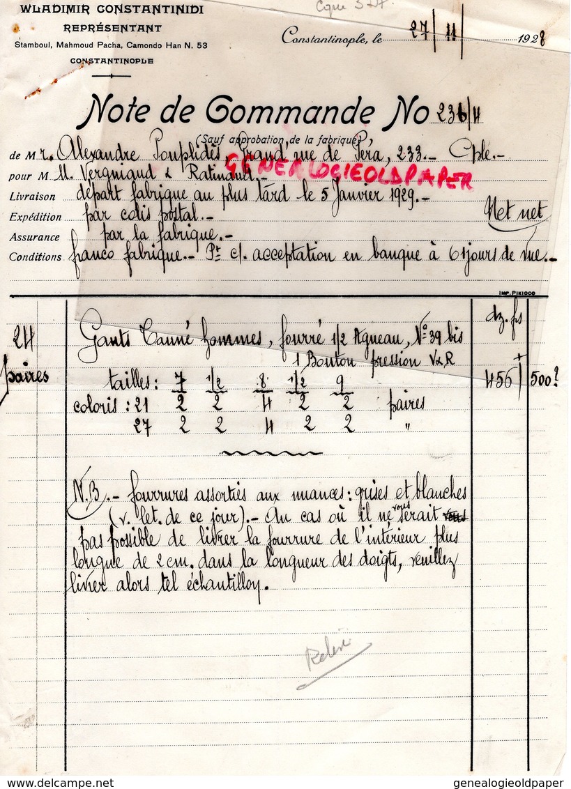 TURQUIE- CONSTANTINOPLE -LETTRE WLADIMIR CONSTANTINIDI -STAMBOUL MAHMOUD PACHA-1928 GANTERIE MEGISSERIE - Autres & Non Classés