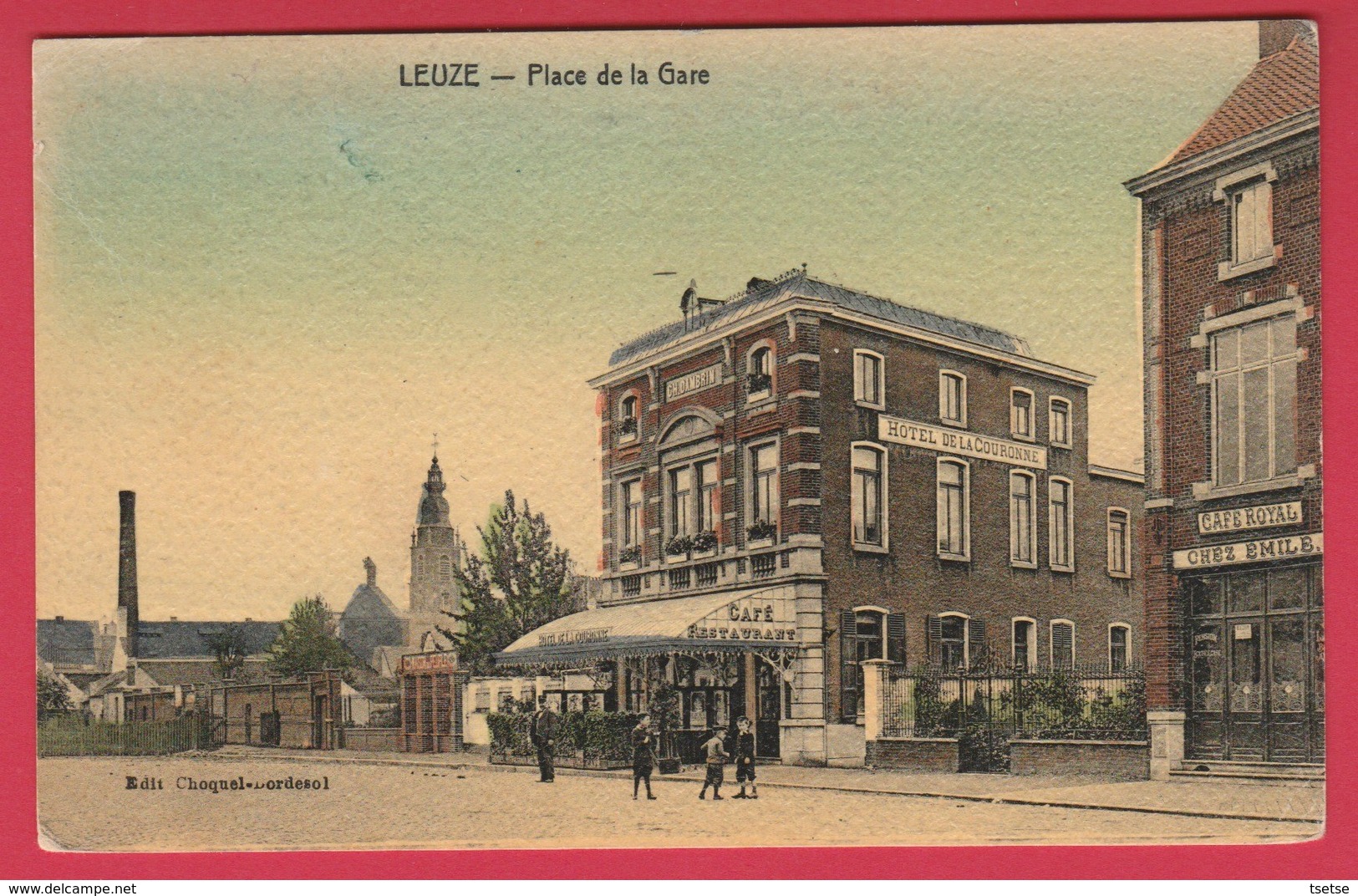 Leuze - Place De La Gare ... Hôtel De La Couronne Et Café Royal - 1911 ( Voir Verso ) - Leuze-en-Hainaut