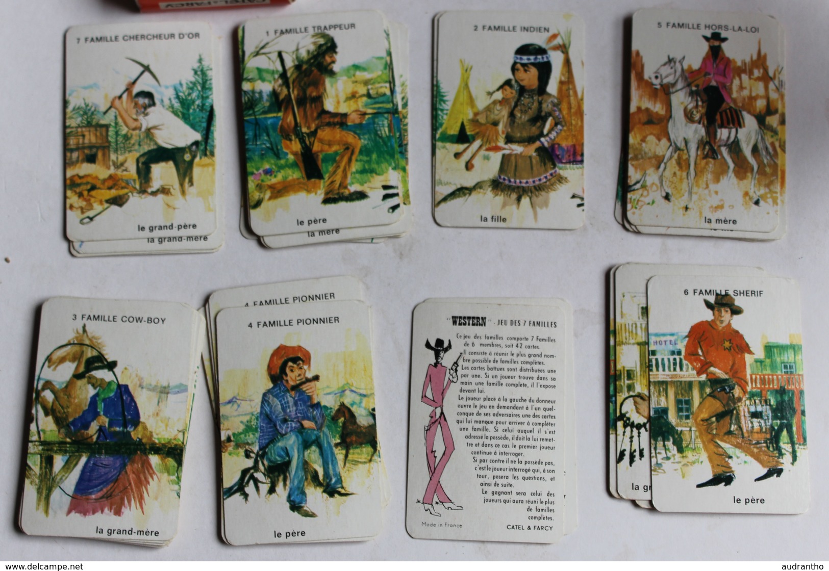 Original Jeu 7 Familles Vintage Western Famille Cow Boy Catel Et Farcy Dessin Le Faou - Andere & Zonder Classificatie