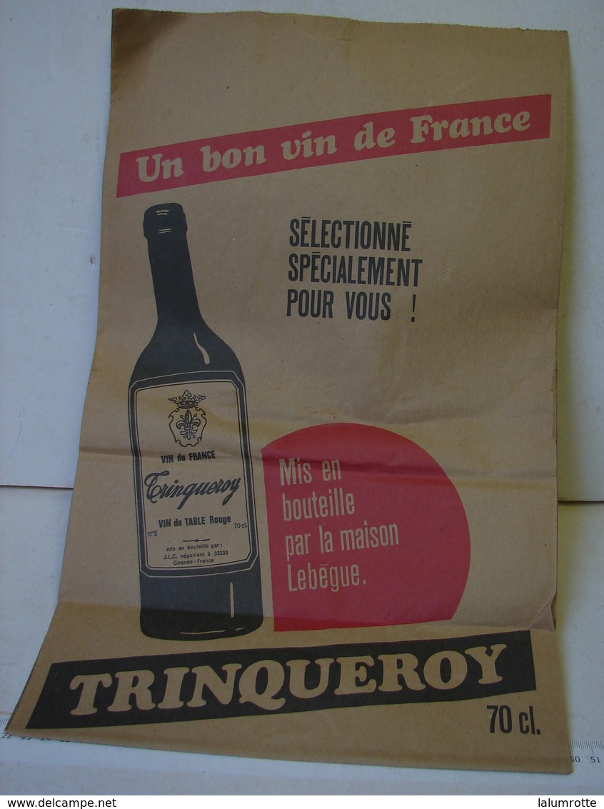 Pu. 83. Grand Sac En Papier Gris Du Vin Trinqueroy Et Des Cafés Grand Hôtel - Publicités