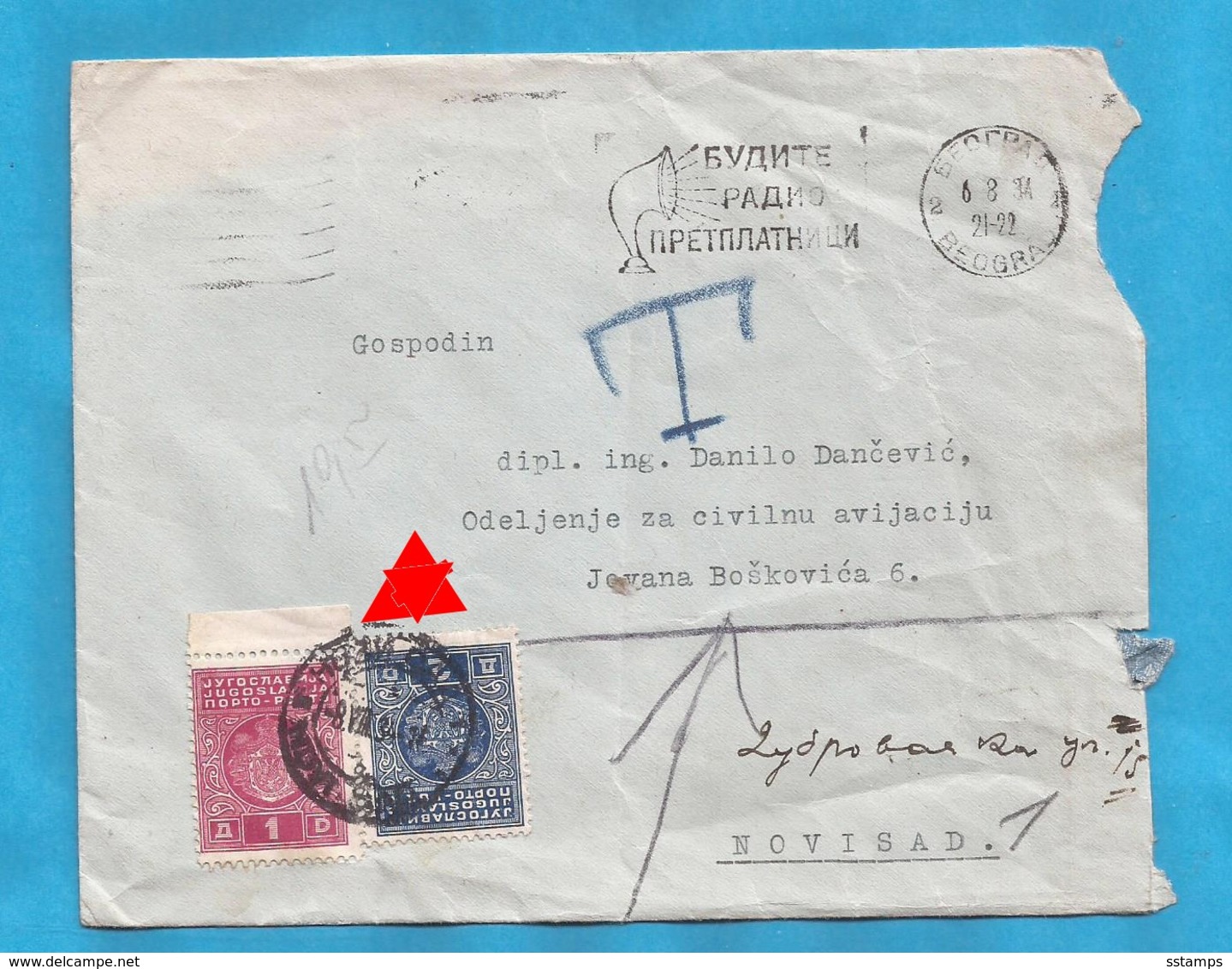 1934 PORTO GEUER BRIEF BOGRAD-NOVI SAD  INTERESSANT JUGOSLAVIJA JUGOSLAWIEN  -  05-05 - Covers & Documents