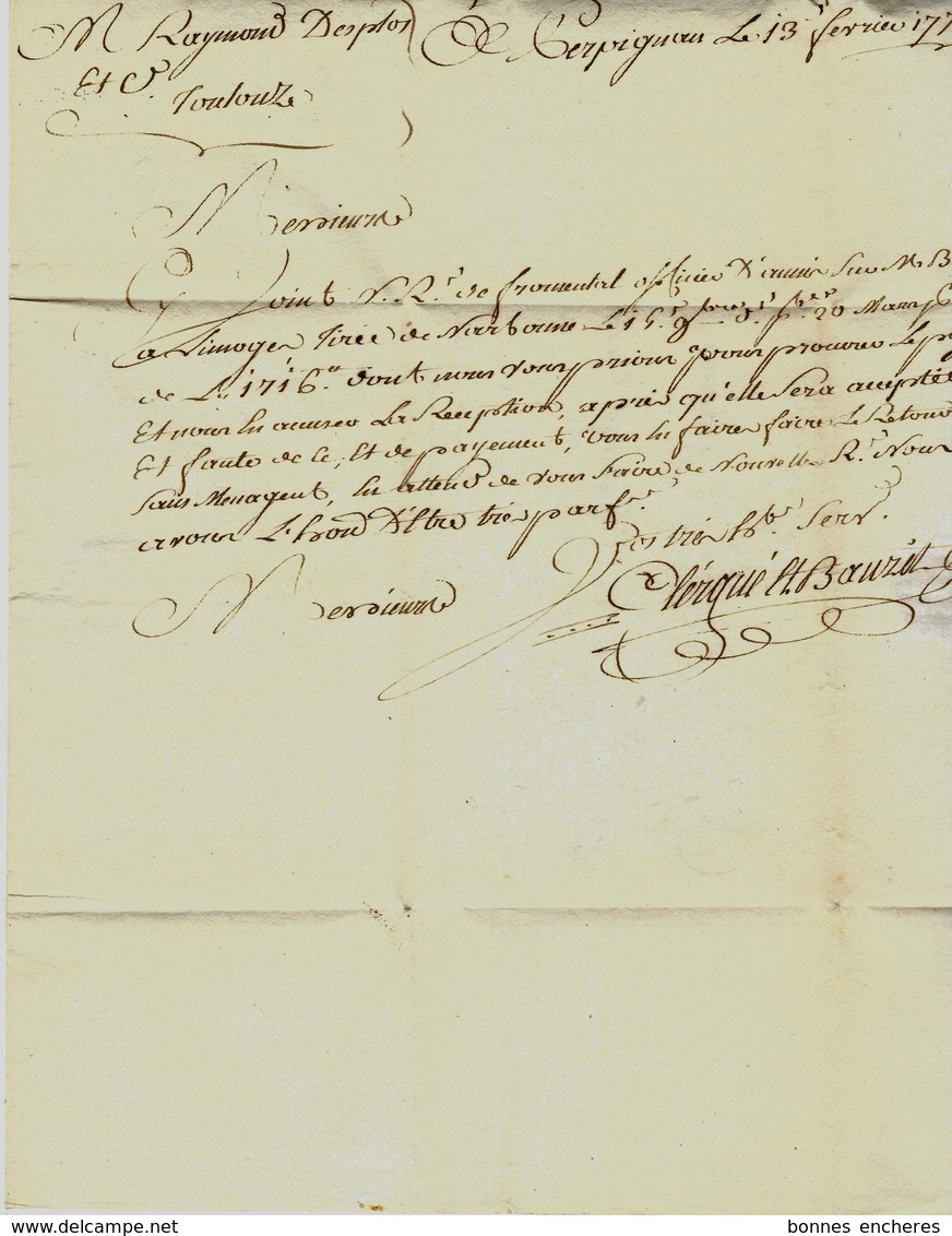 1773 LAC MARQUE POSTALE PERPIGNAN  BELLE FRAPPE De Perpignan Clerque & Bauzit => Raymond Desplos Toulouse NEGOCE FINANCE - 1701-1800: Vorläufer XVIII