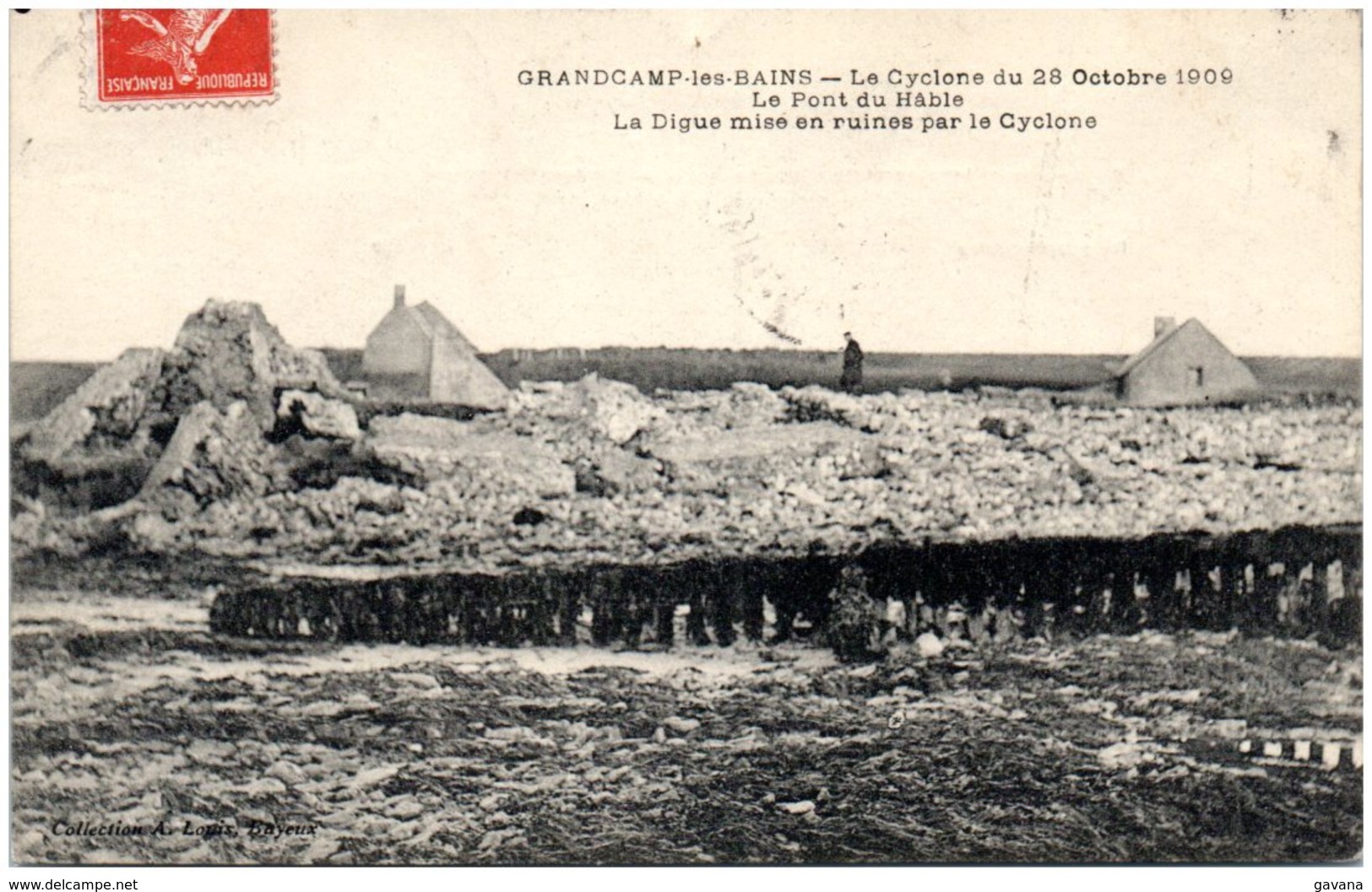 14 GRANDCAMP-les-BAINS - Le Cyclone Du 28 Octobre 1909 - Le Pont Du Hâble - La Digue Mise En Ruines Par Le Cyclone - Otros & Sin Clasificación