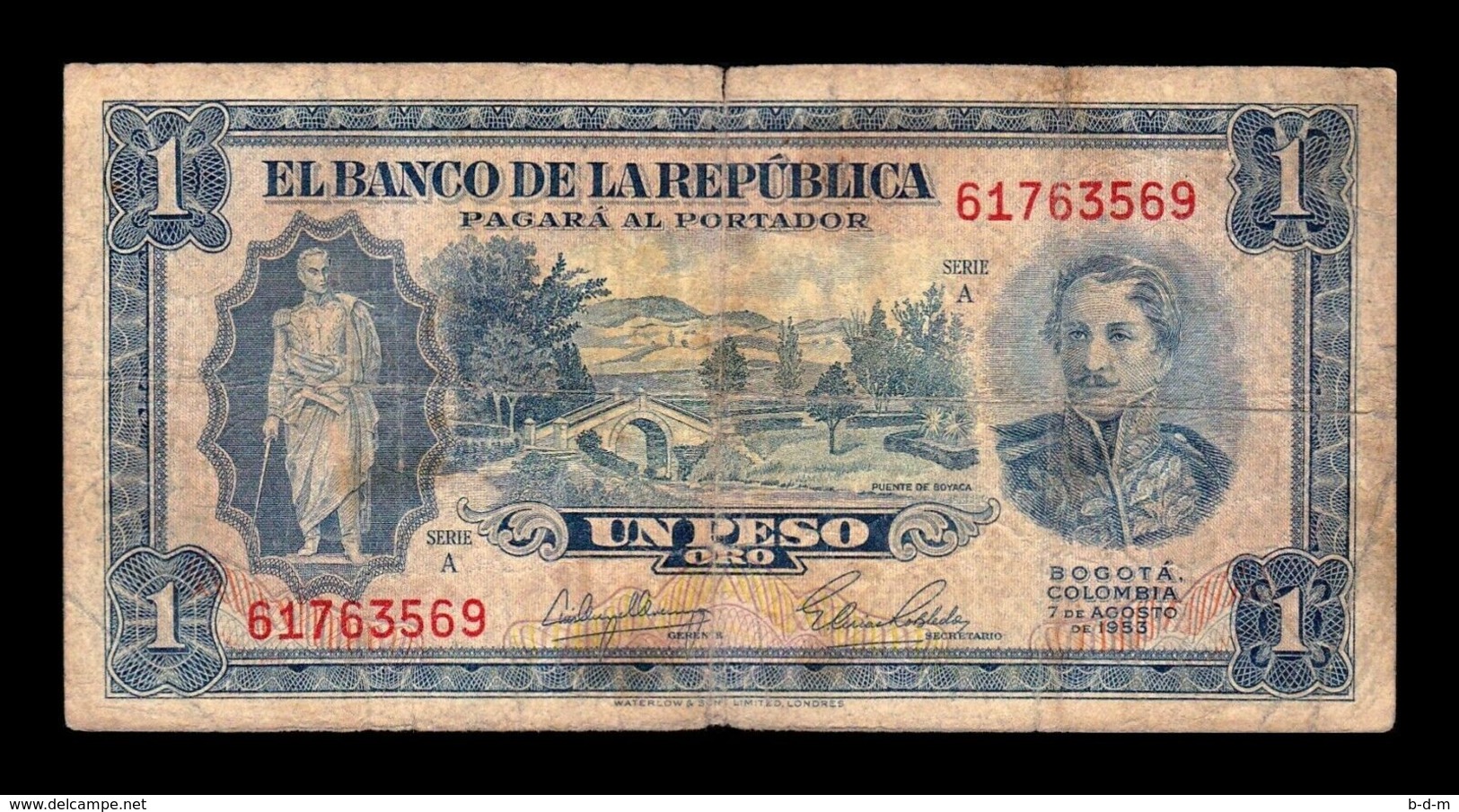 Colombia Lot Bundle 10 Banknotes 1 Peso Oro 1953 Pick 398 BC F - Colombie