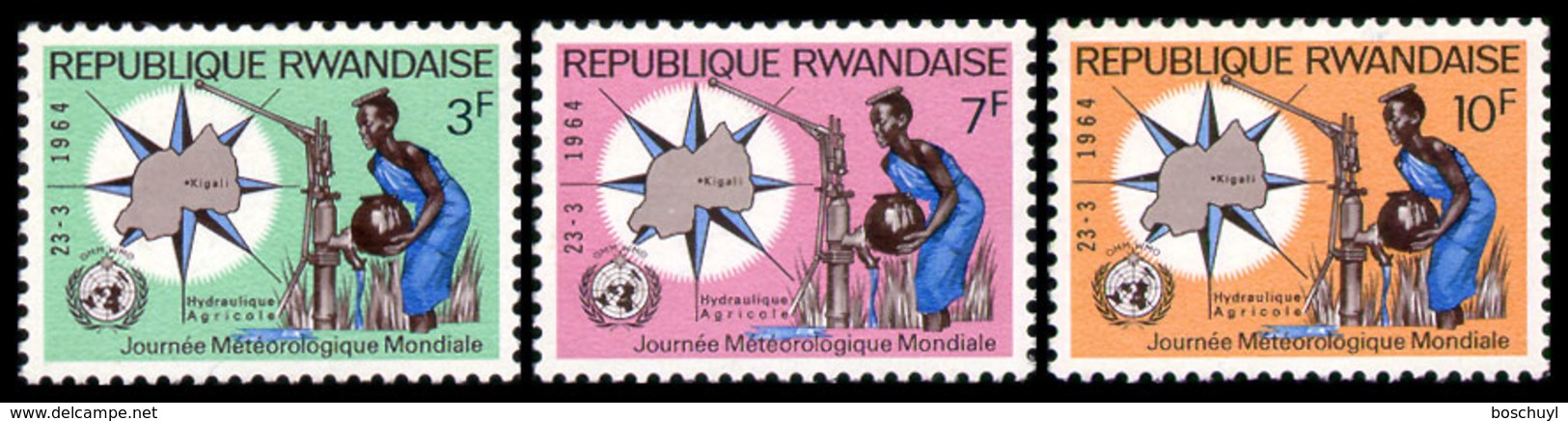 Rwanda, 1964, World Meteorological Day, WMO, United Nations, MNH, Michel 52-54A - Other & Unclassified