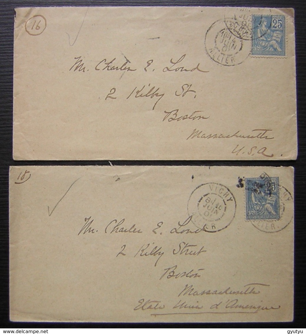 Vichy 1901 Lot De Deux Lettres Pour Boston Massachusetts ((États Unis USA) - 1877-1920: Semi-Moderne