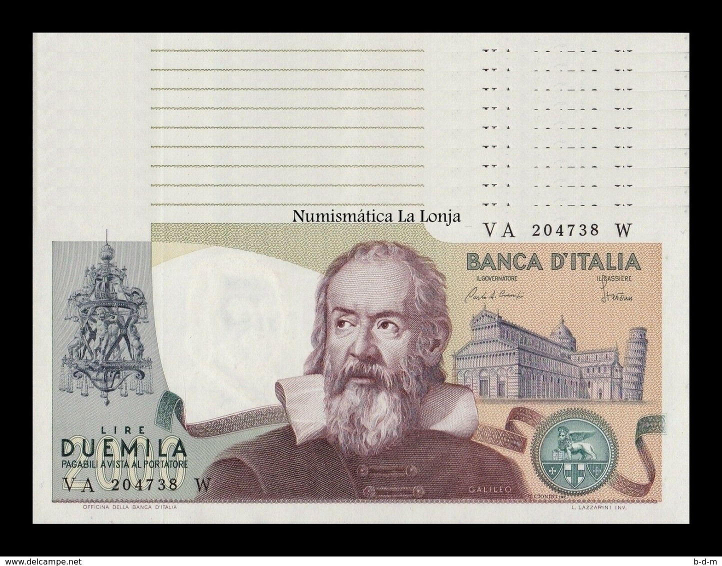 Italia Italy Lot Bundle 10 Banknotes 2000 Lire Galileo Galilei 1983 Pick 103c SC UNC - 2000 Liras