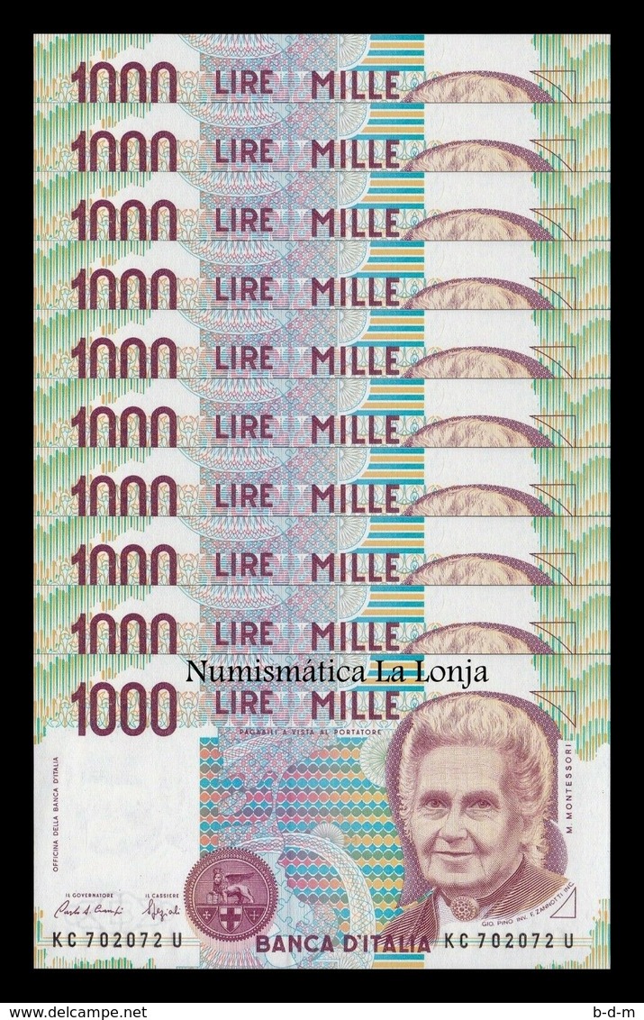 Italia Italy Lot Bundle 10 Banknotes 1000 Lire M. Montessori 1990 Pick 114a UNC - 1000 Lire