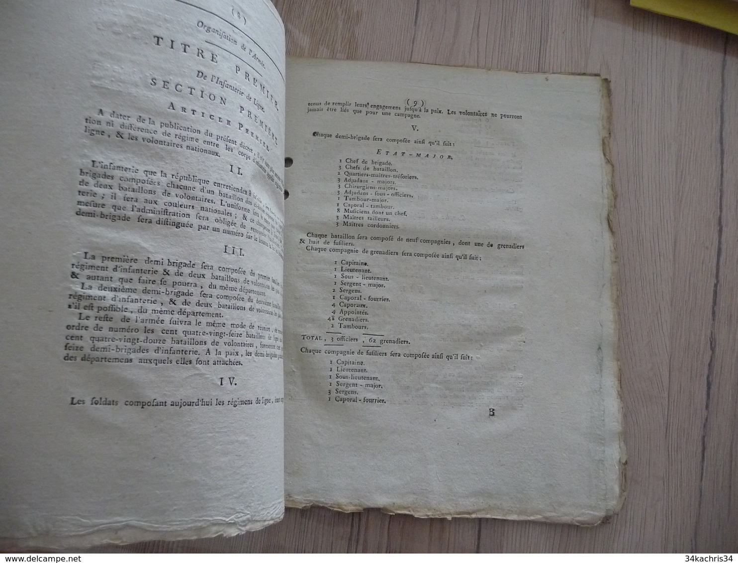 Décret Convention Nationale Février 1793 Armée Organisation Recrutement 32 Pages Trous D'archivage - Decreti & Leggi
