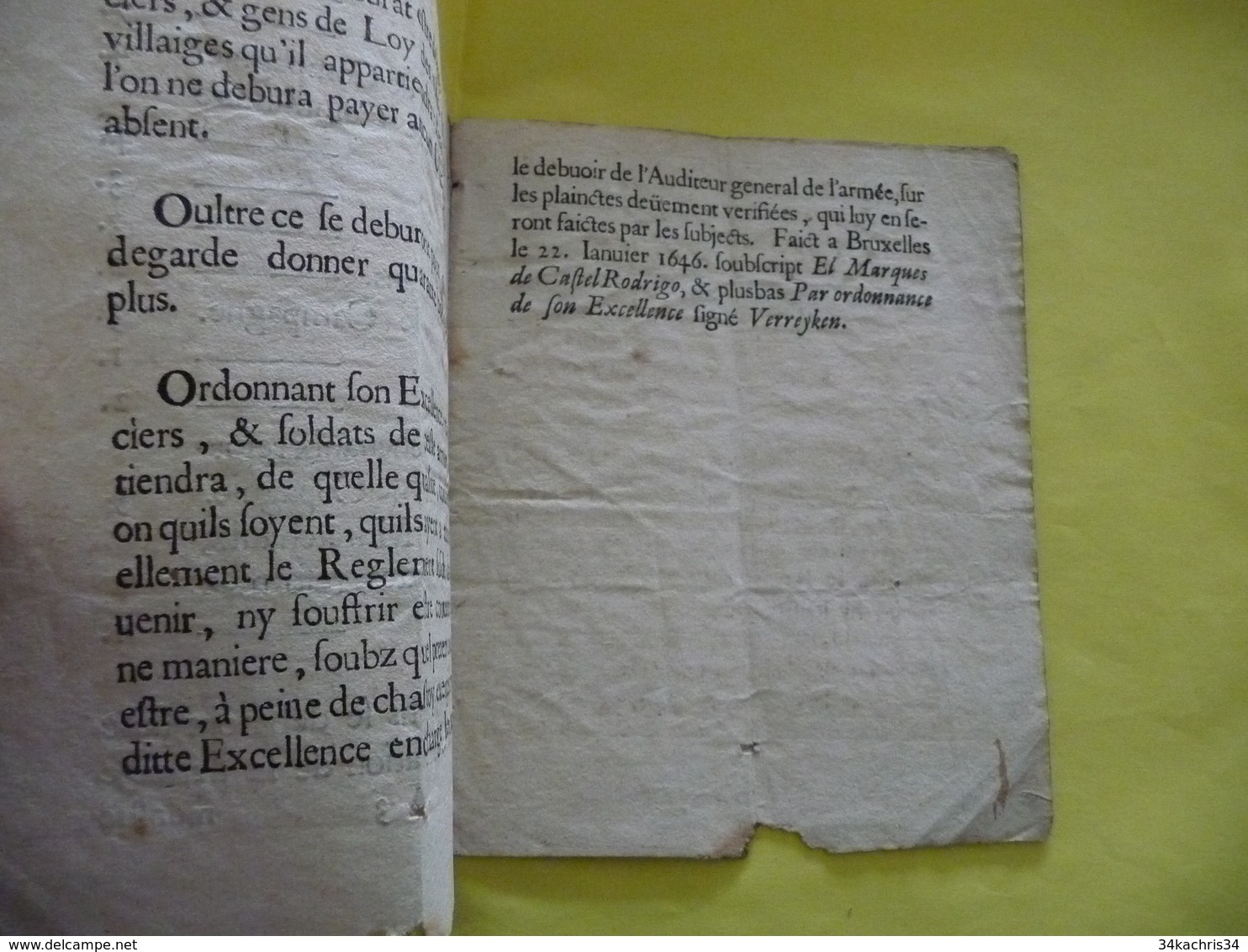 1646 Règlement Suivant Lequel Les Officiers De Guerre Cavalerie Infanterie ...5 Pages + 1 Page Manuscrite - Documents