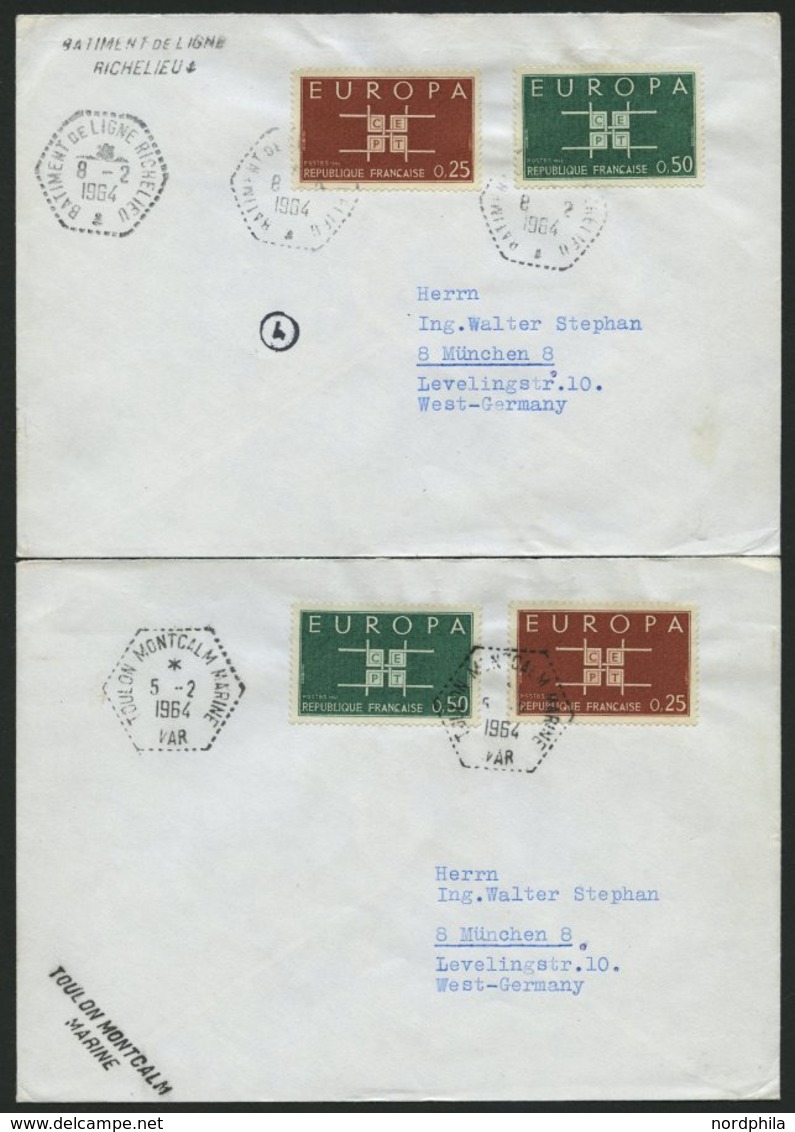 FRANKREICH 1411 BRIEF, 1964, Europa, (Michel Nr. 1411/2 Und 1450/1), 4 Verschiedene Gebrauchte Briefe Mit Schiffspostste - Sonstige & Ohne Zuordnung