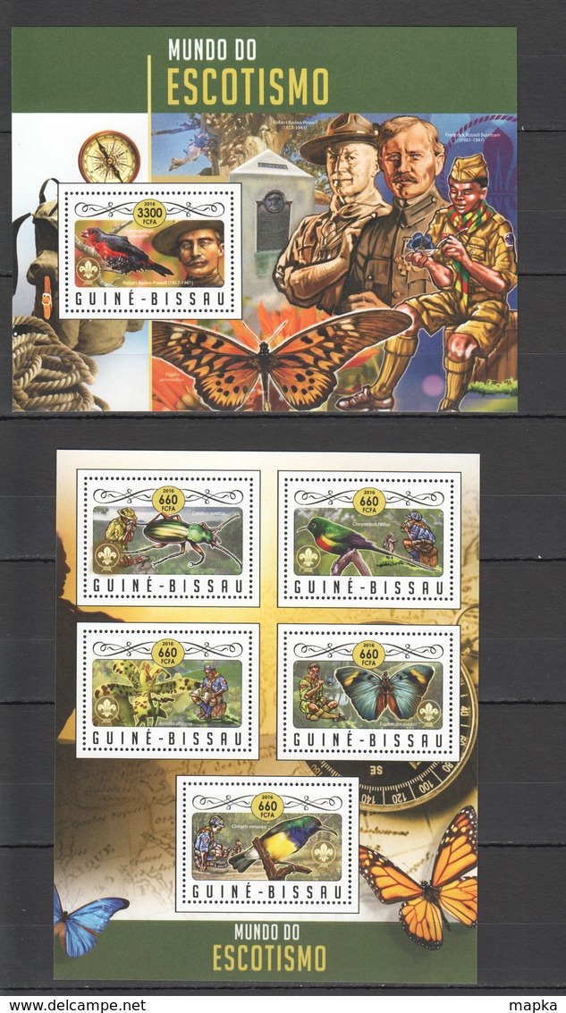 ST826 2016 GUINE GUINEA-BISSAU ORGANIZATIONS SCOUTING BIRDS BUTTERFLIES 1KB+1BL MNH - Autres & Non Classés