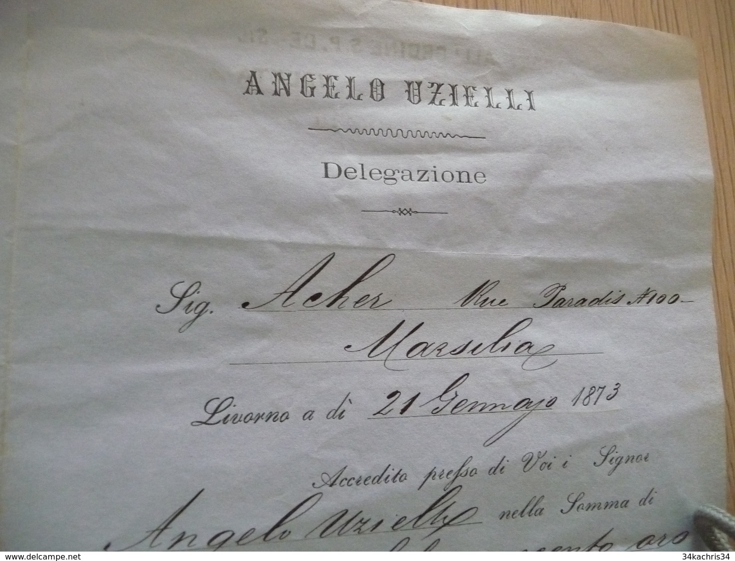 1873 TP France Fiscal étranger Sur Lettre à En Tête Angelo Uzielli Italie Italia - Other & Unclassified