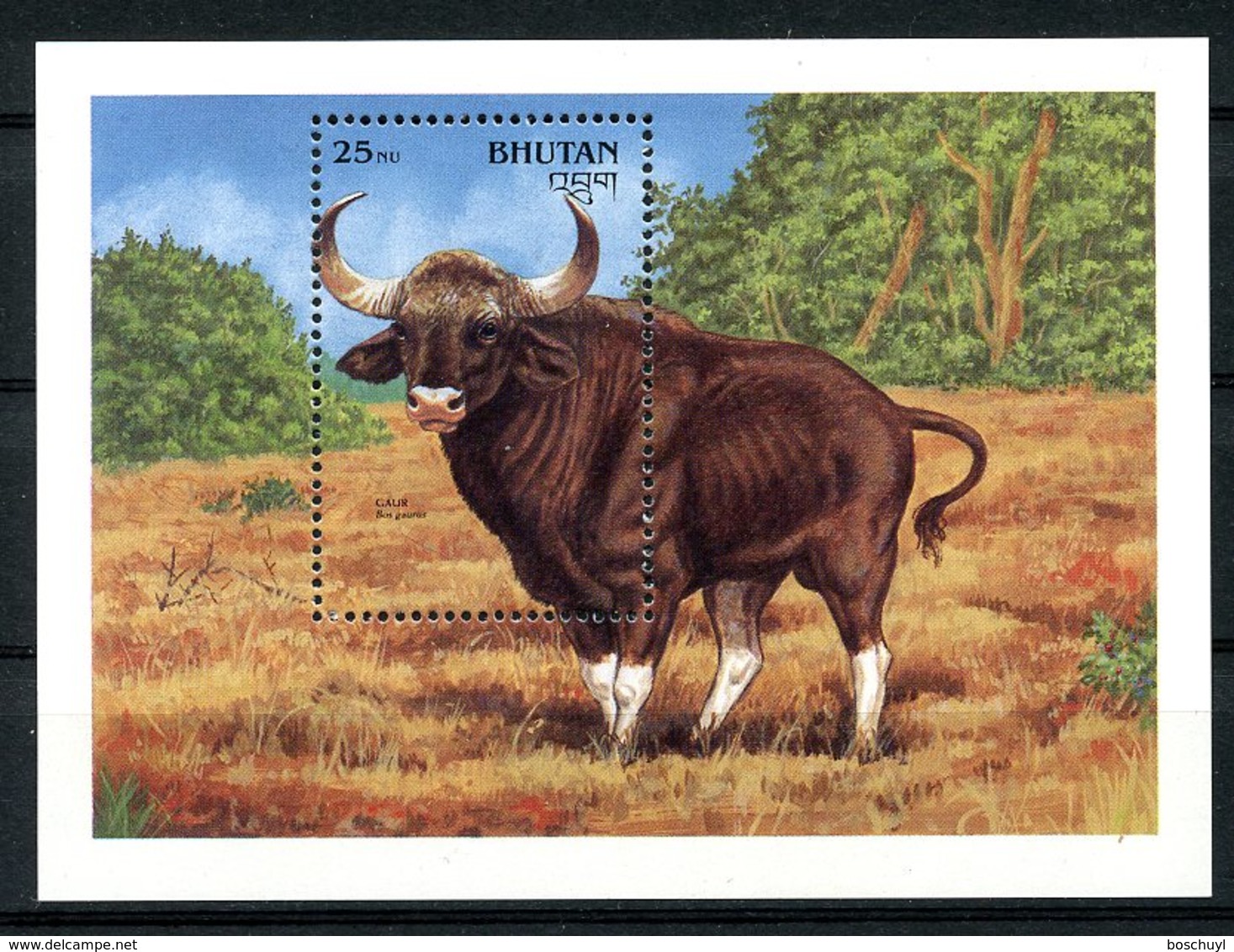 Bhutan, 1990, Animals, Fauna, Cattle, Gaur, MNH, Michel Block 284 - Bhutan