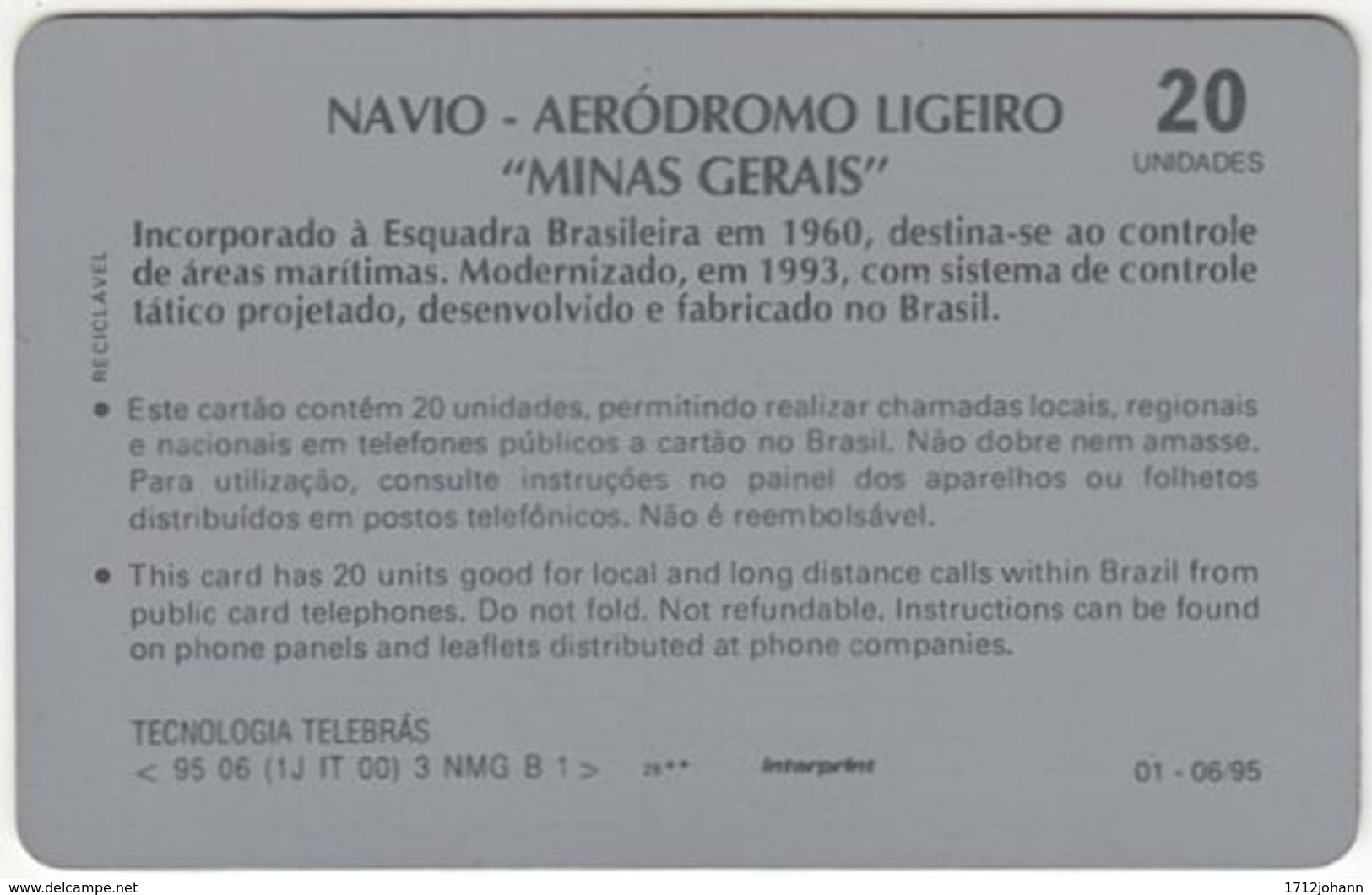 BRASIL F-671 Magnetic Telebras - Military, Aircraft-carrier - Used - Brazilië