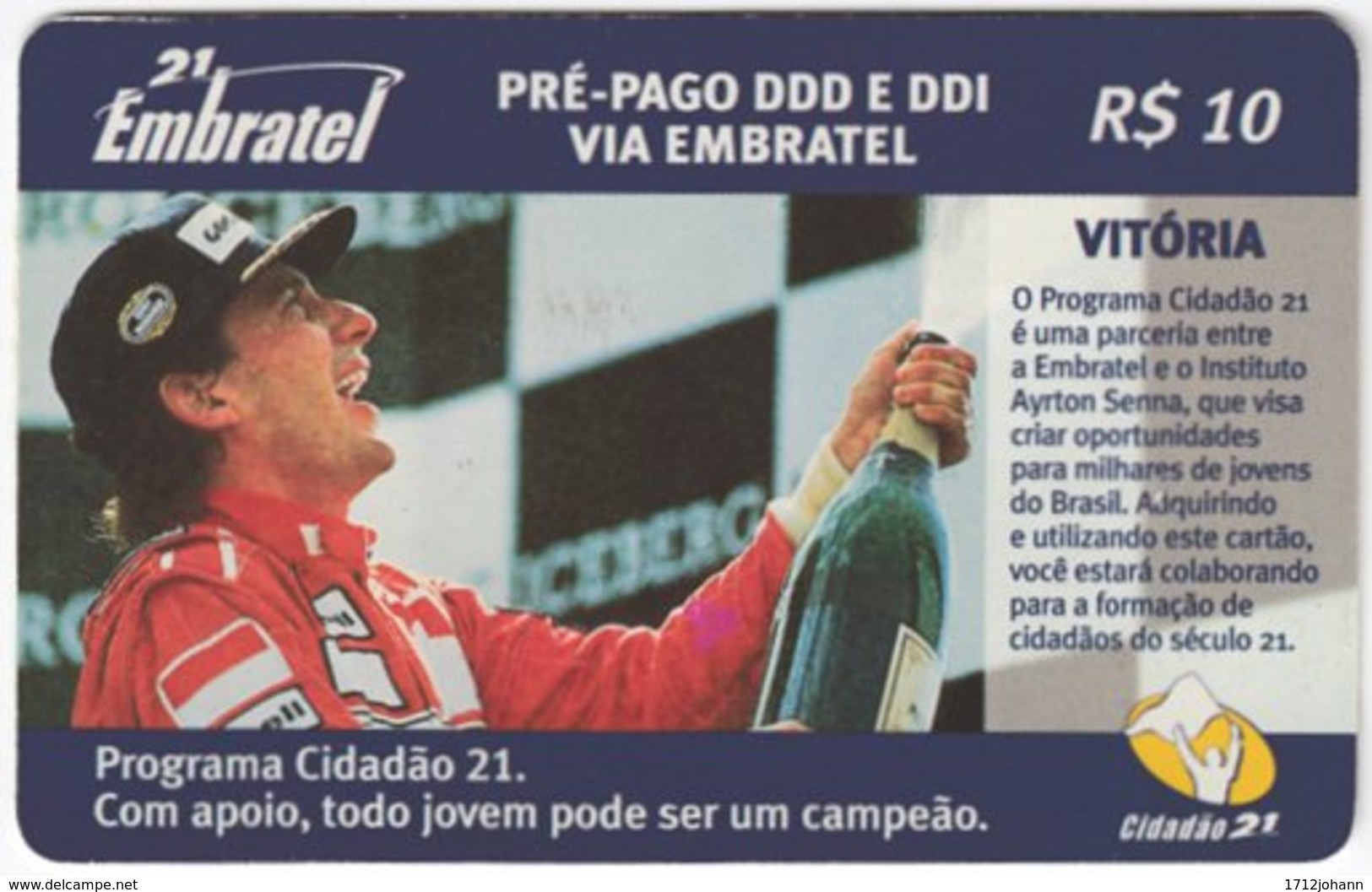 BRASIL I-169 Prepaid Embratel - Sport, Formula One, Ayrton Senna - Used - Brazilië