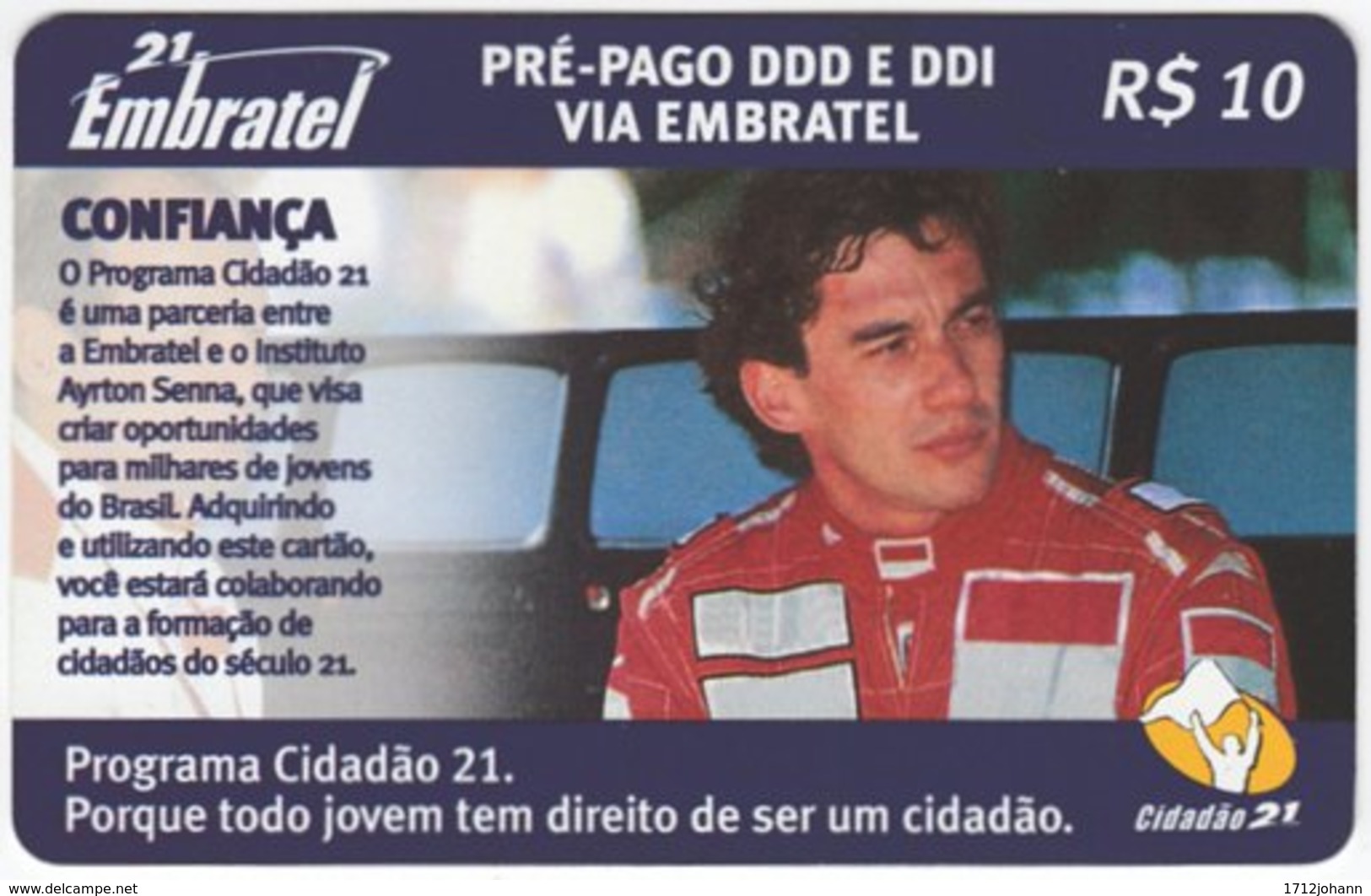 BRASIL I-170 Prepaid Embratel - Sport, Formula One, Ayrton Senna - Used - Brazilië