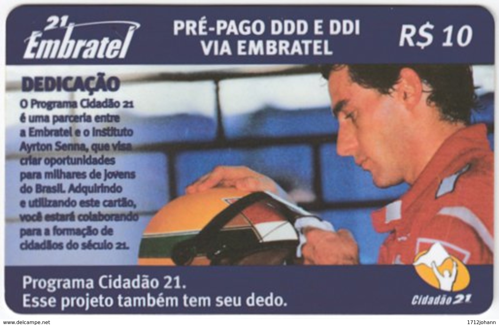 BRASIL I-171 Prepaid Embratel - Sport, Formula One, Ayrton Senna - Used - Brazilië