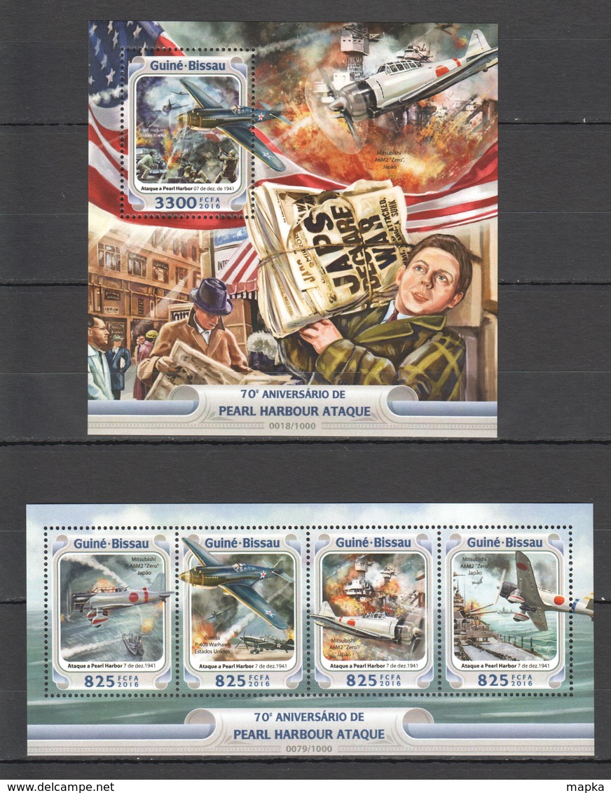 ST888 2016 GUINE GUINEA-BISSAU HISTORY WAR WWII PEARL HARBOR ATTACK 1KB+1BL MNH - Seconda Guerra Mondiale