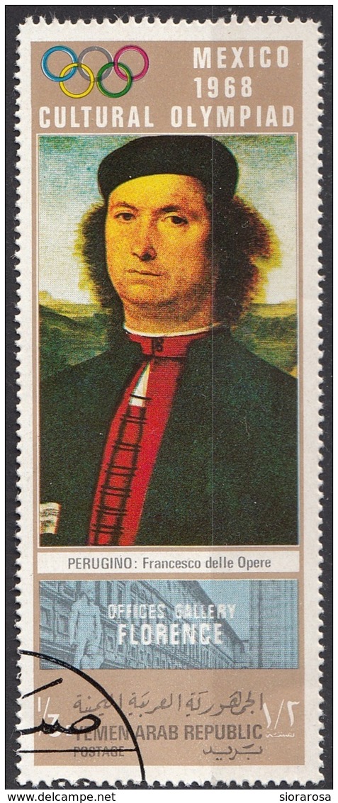 Yemen 1968 YAR Mi. 877 "Francesco Delle Opere" Quadro Dipinto PERUGINO Painting Olimpiadi Mexico  Museo Uffizi Firenze - Yemen