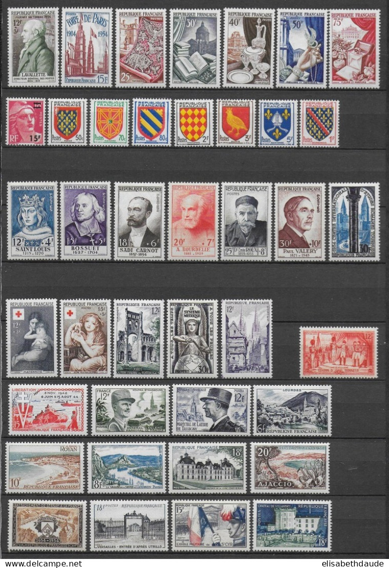 FRANCE - 1954 - ANNEE COMPLETE ** MNH - 40 TIMBRES - COTE = 315 EUR. - 1950-1959