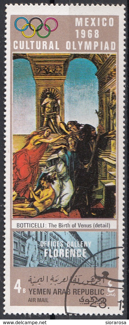 Yemen 1968 YAR Mi. 881 Errore Mistake Il Dipinto è Calunnia, Non Nascita Di Venere Quadro Botticelli Firenze - Yemen