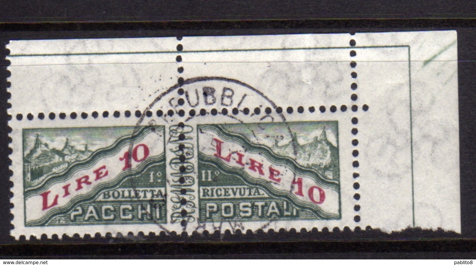 SAN MARINO 1965 - 1971 PACCHI POSTALI PENNE PARCEL POST PENS WATERMARK LIRE 10 USATO USED OBLITERE' - Pacchi Postali