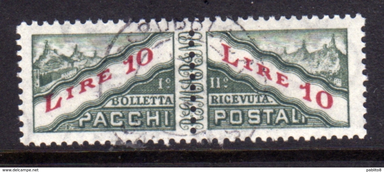 SAN MARINO 1965 - 1971 PACCHI POSTALI PENNE PARCEL POST PENS WATERMARK LIRE 10 USATO USED OBLITERE' - Colis Postaux