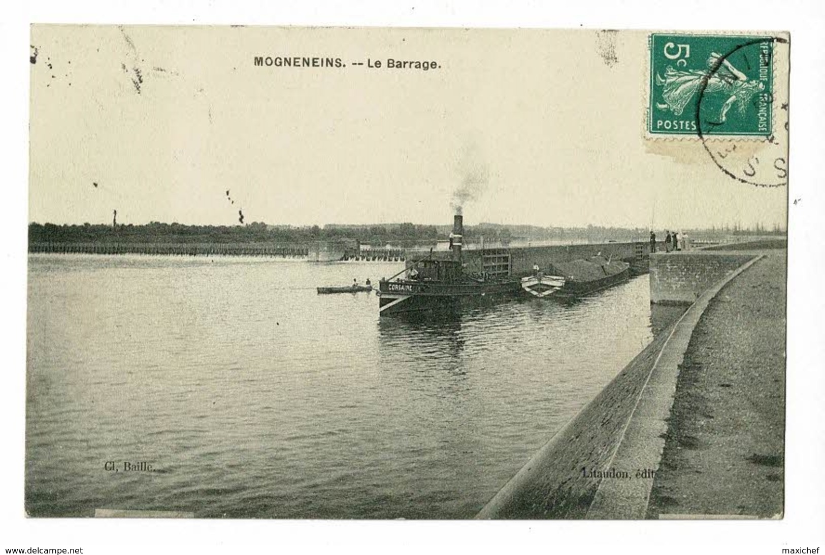 Mogneneins - Le Barrage ( Le Vapeur "Le Corsaire" Tire Un Chaland Hors De L'écluse, Animation) Circulé 1909 - Non Classés